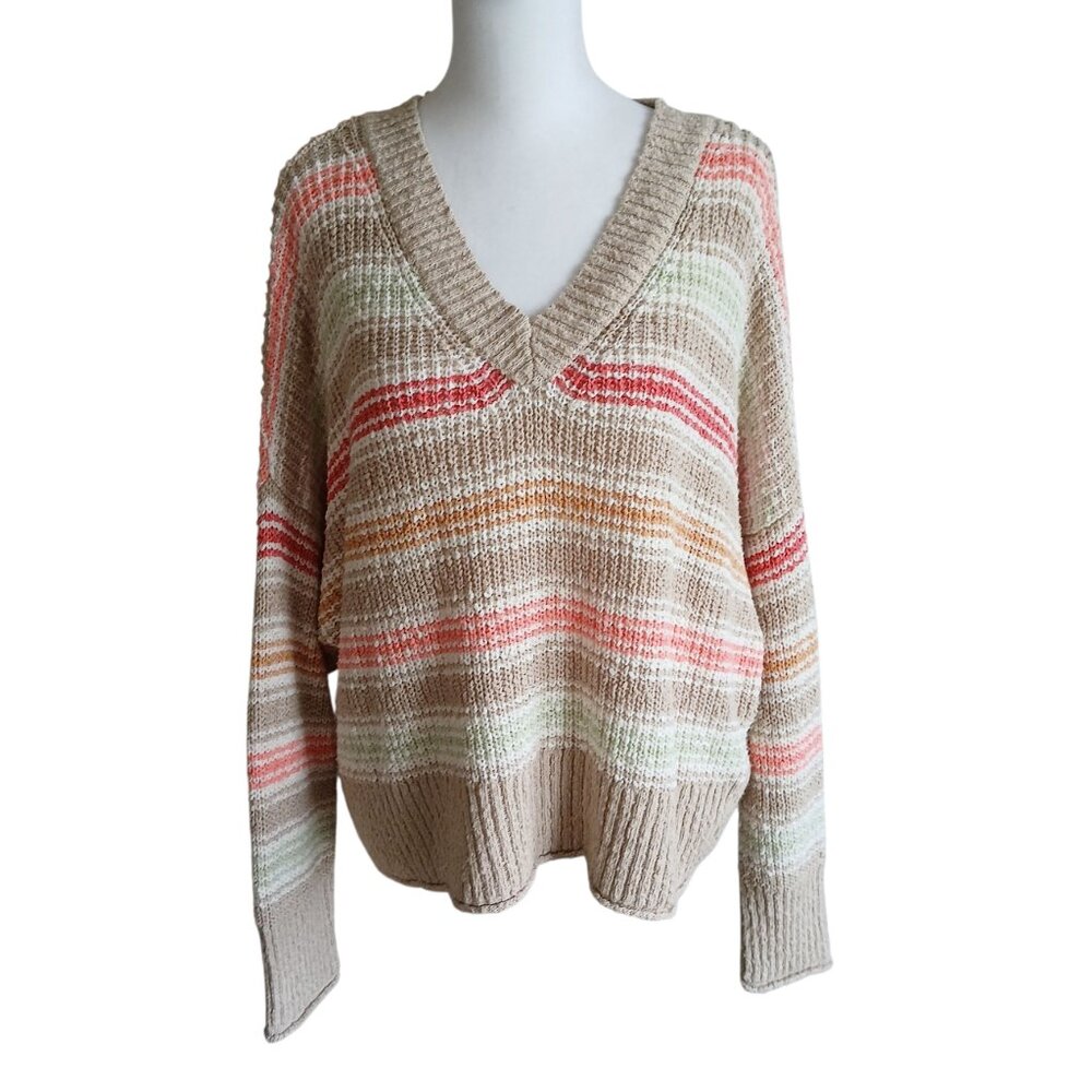 American Eagle cotton blend V-neck striped pullover sweater size L